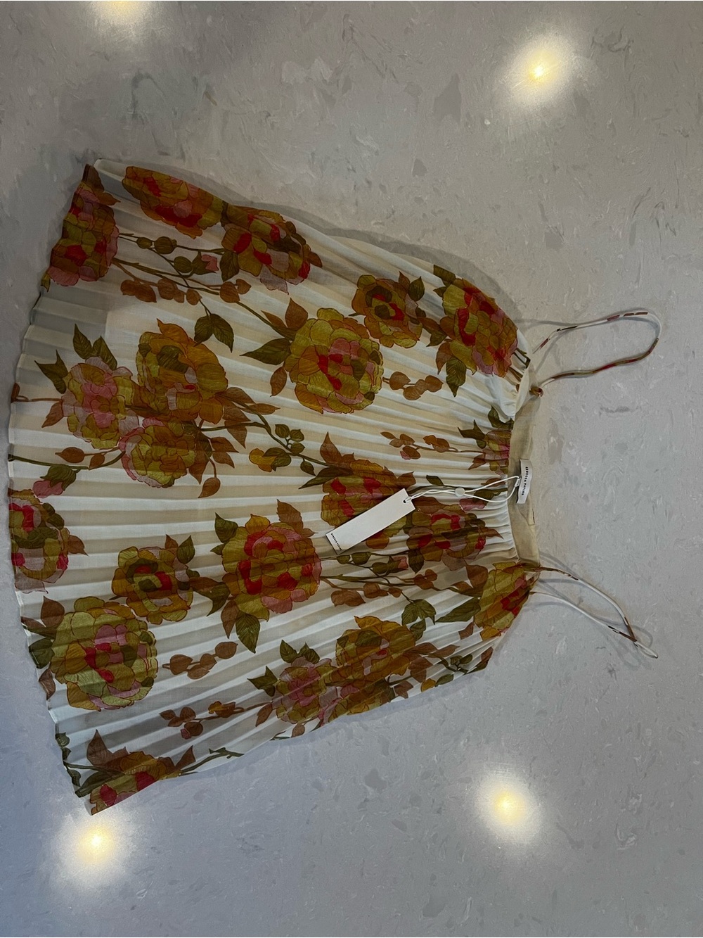 Rebecca Taylor Wild Peony Floral Pleated Tank Top Ivory Multi Size 10 NWT $195